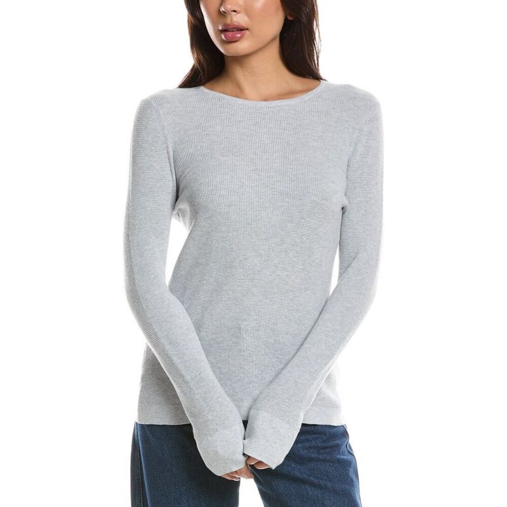 Forte Cashmere Womens  Thermal Crewneck Cashmere-Blend Sweater, Gray